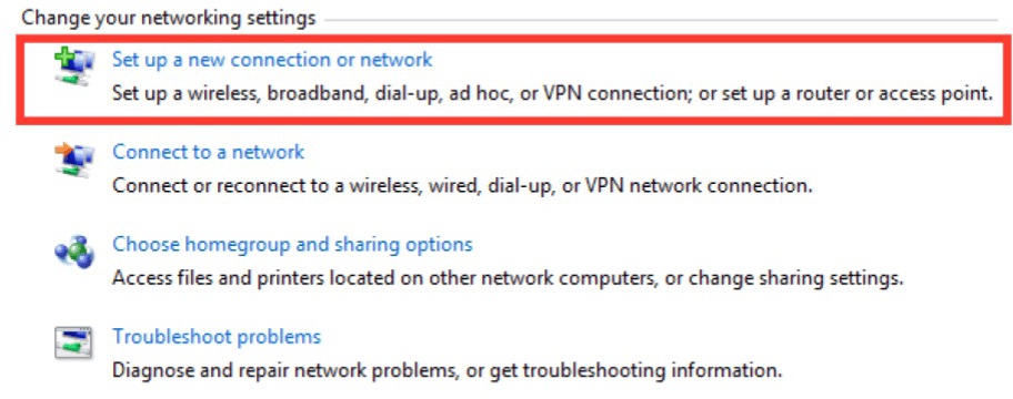Screenshot of the Control Panel's network settings on Windows 7