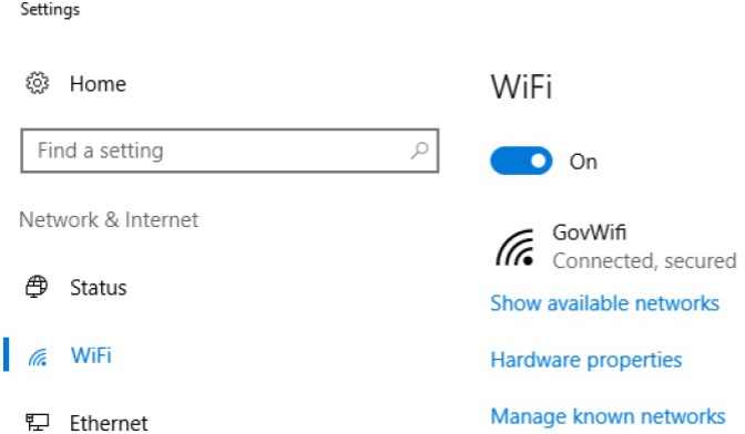 Screenshot of WiFi Settings on Windows 8/10