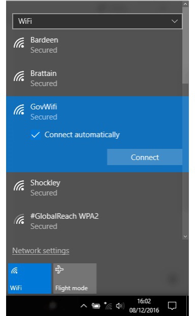 Screenshot of WiFi panel in Windows 8/10